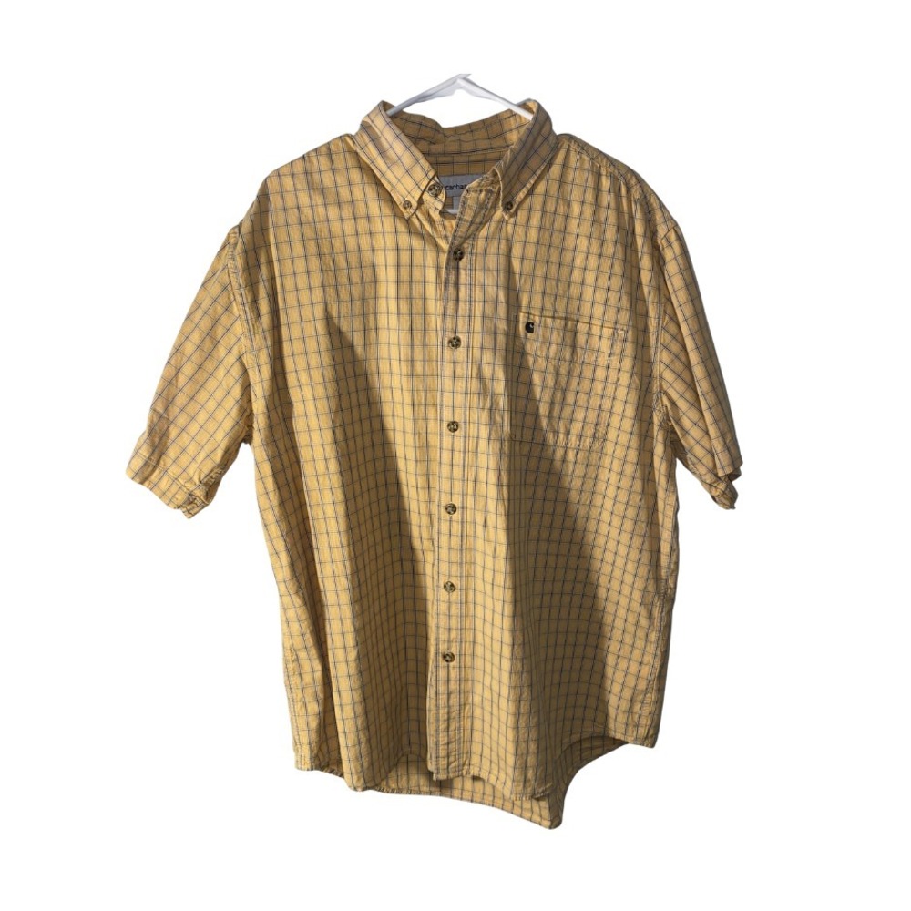 Carhartt Mens XL Yellow Plaid‎ Short Sleeve Button Down Shirt S274 OHR Cotton